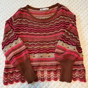 Zara Knit top, beautiful multi color. Size M, runs large, crop, tight cuffs.